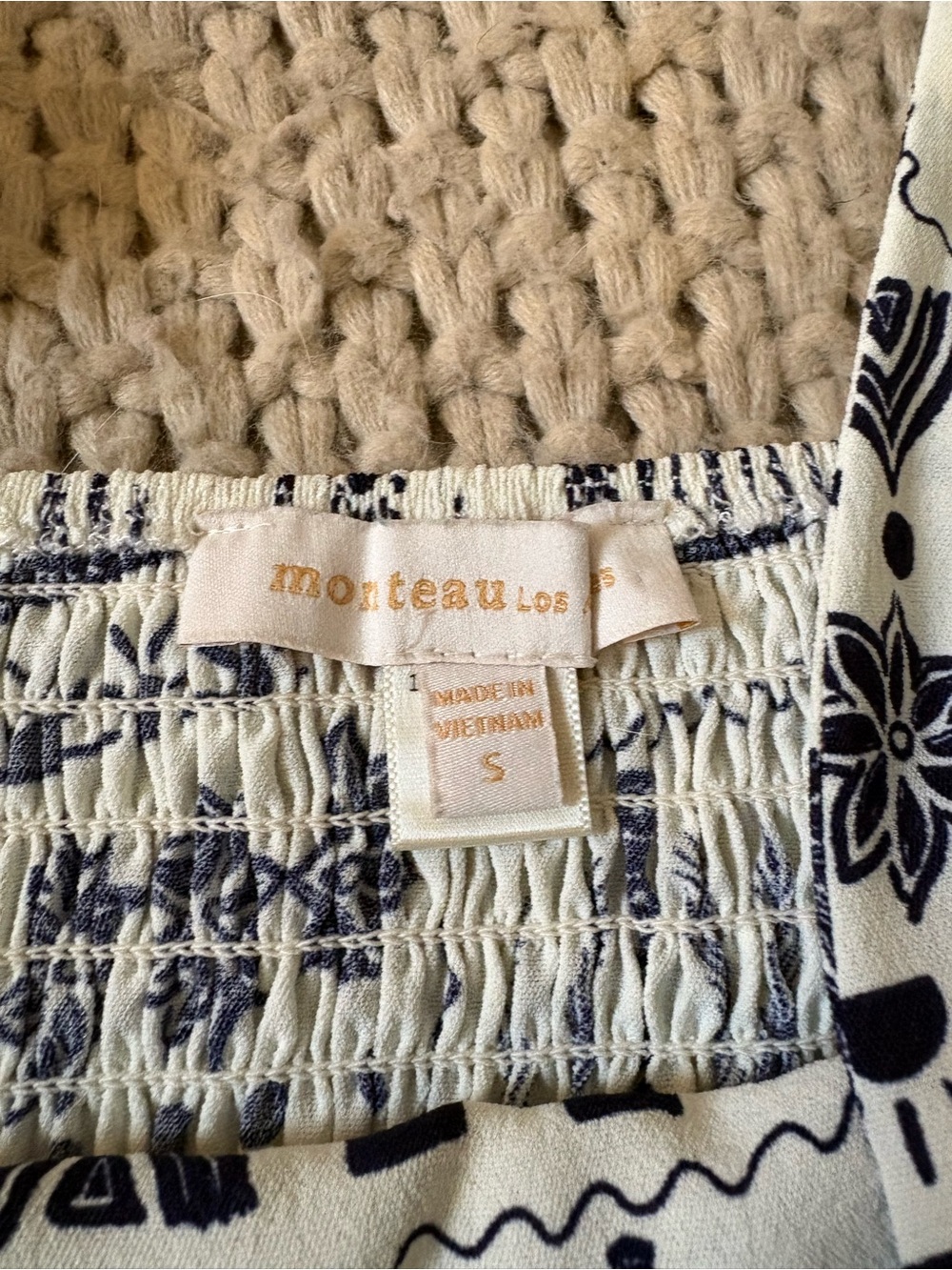 Women's Two-Piece Palm Print Skirt Set - Navy on Cream - Picture 3 of 5